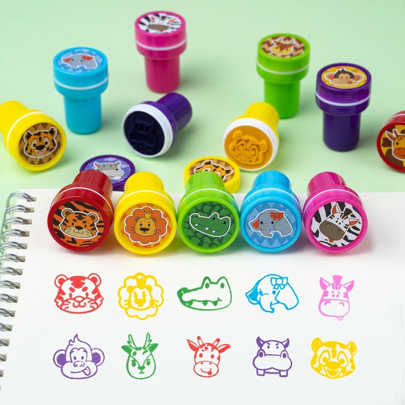 DMIGHT Jungle Safari Party Favors 20 PCS Wild Animals Stamps for Kids Birthday Gifts, Zoo Animal Stamps for Kids, Self Inking Stamps - Image 5